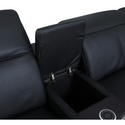 GUF 9762 3 Power Reclining 6pc Sectional with 1 Console - Black, Genuine Italian Leather