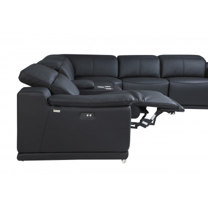 GUF 9762 3 Power Reclining 6pc Sectional with 1 Console - Black, Genuine Italian Leather