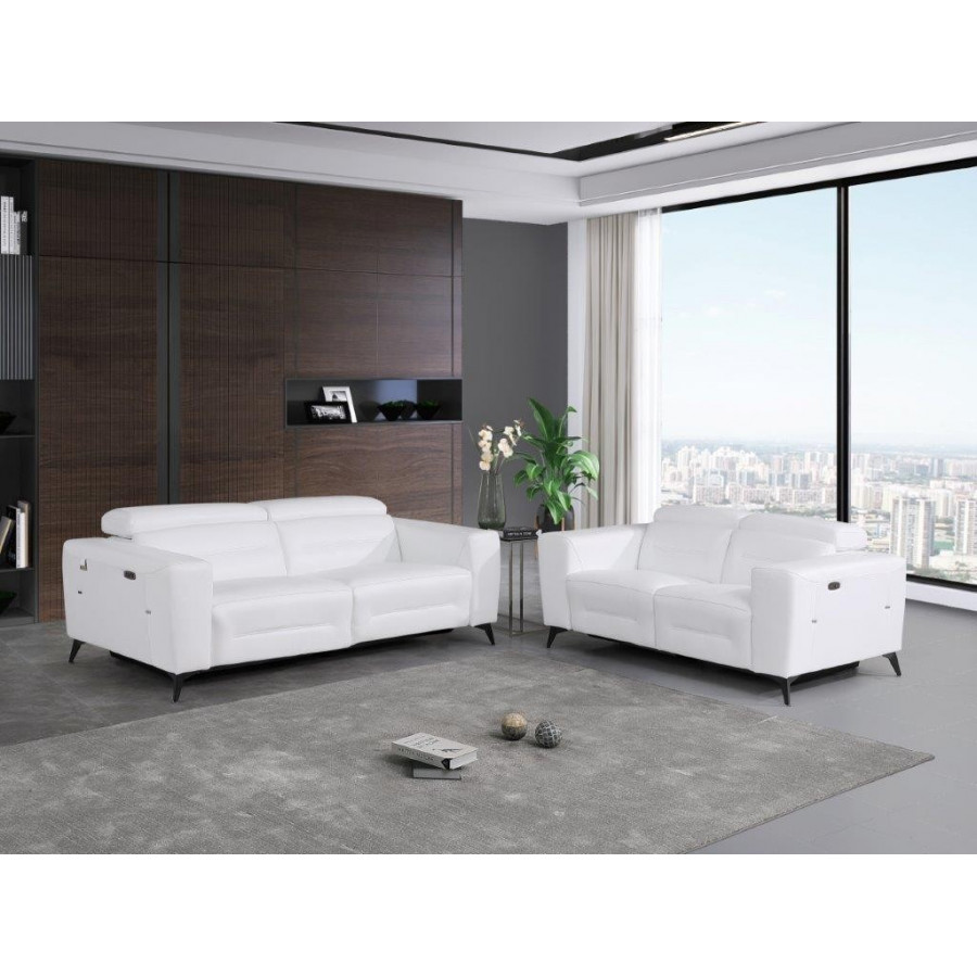 GUF 989 Power Reclining Sofa with Loveseat - White, Genuine Italian Leather