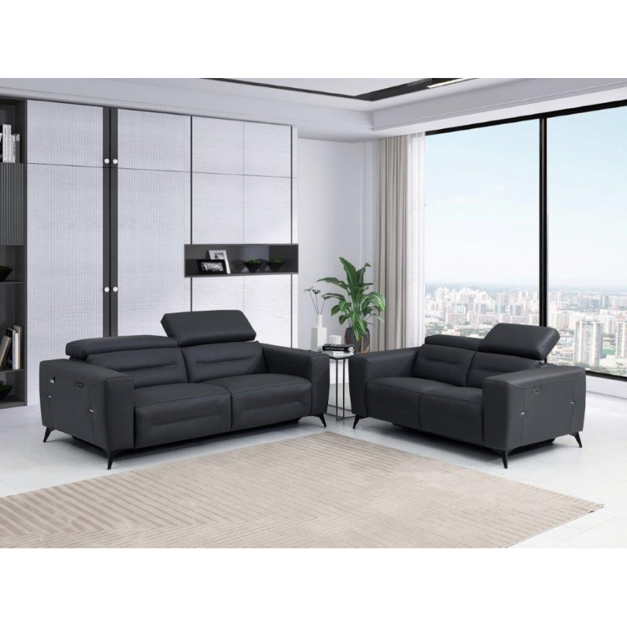 GUF 989 Reclining Sofa with Loveseat - Dark Gray, Leather