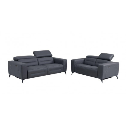 GUF 989 Reclining Sofa with Loveseat - Dark Gray, Leather