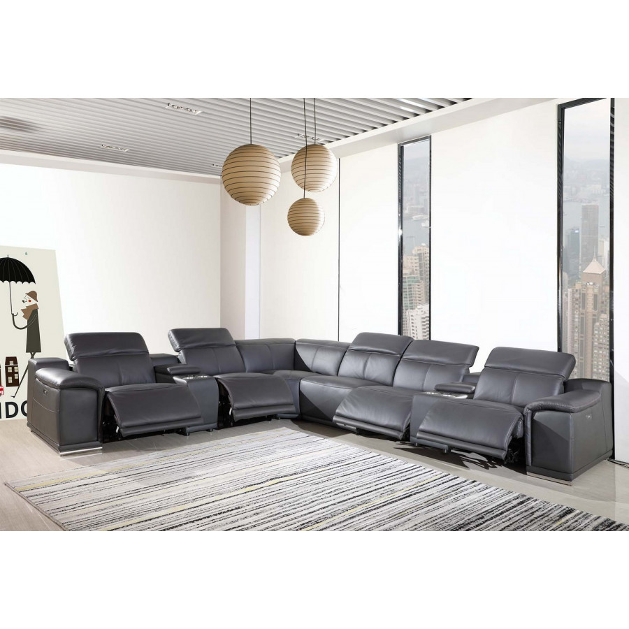 GUF 9762 4 Power Reclining 8pc Sectional with 2 Console - Dark Gray, Genuine Italian Leather
