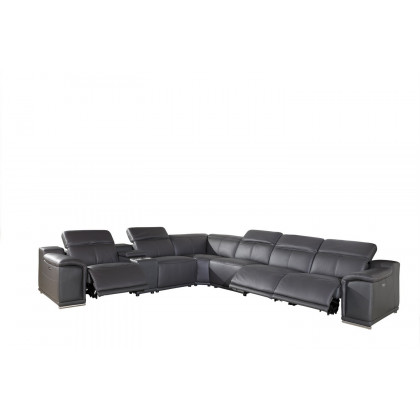 GUF 9762 3 Power Reclining 7pc Sectional with 1 Console - Dark Gray, Genuine Italian Leather