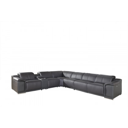 GUF 9762 3 Power Reclining 7pc Sectional with 1 Console - Dark Gray, Genuine Italian Leather