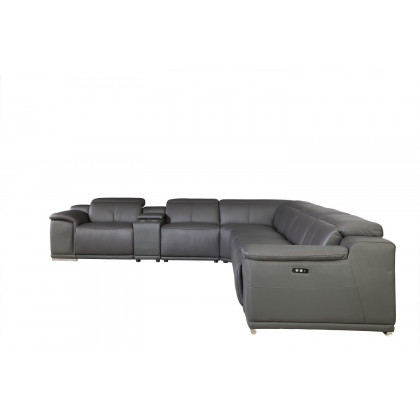 GUF 9762 3 Power Reclining 7pc Sectional with 1 Console - Dark Gray, Genuine Italian Leather