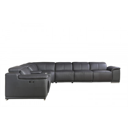 GUF 9762 3 Power Reclining 7pc Sectional with 1 Console - Dark Gray, Genuine Italian Leather