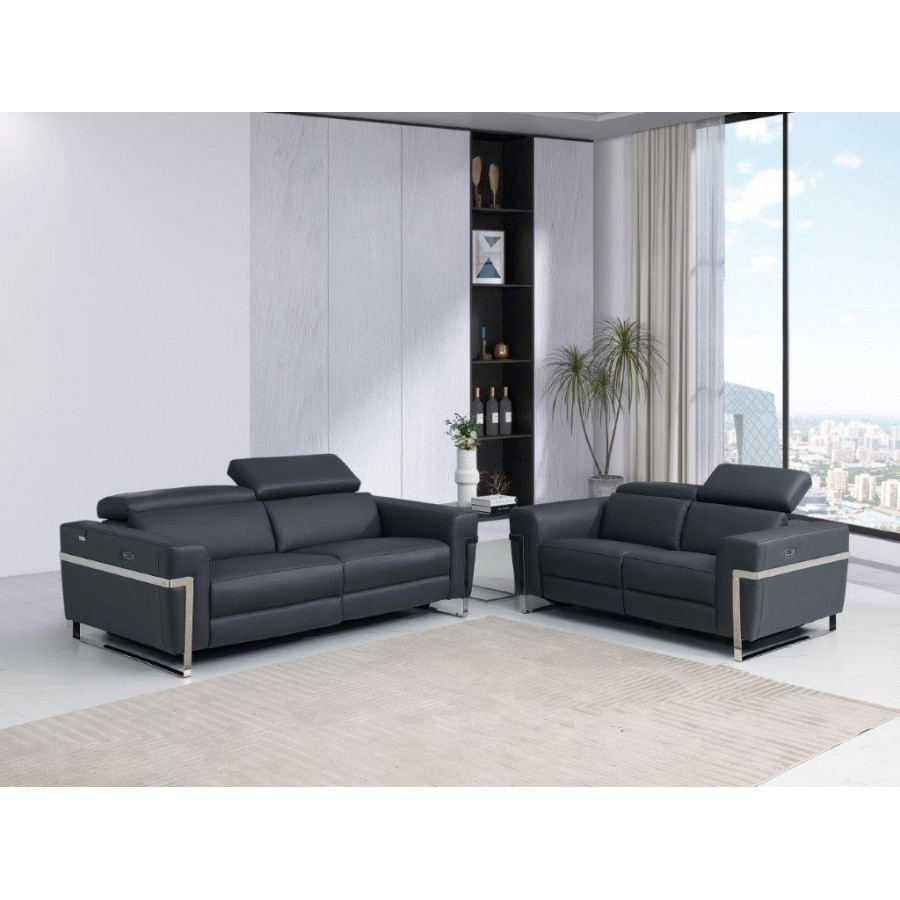 GUF 990 Reclining Sofa with Loveseat - Dark Gray, Leather