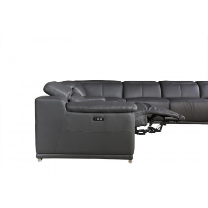 GUF 9762 3 Power Reclining 6pc Sectional with 1 Console - Dark Gray, Genuine Italian Leather