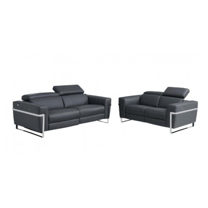 GUF 990 Reclining Sofa with Loveseat - Dark Gray, Leather