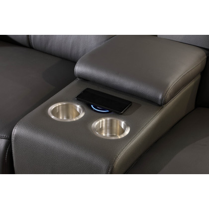 GUF 9762 3 Power Reclining 6pc Sectional with 1 Console - Dark Gray, Genuine Italian Leather
