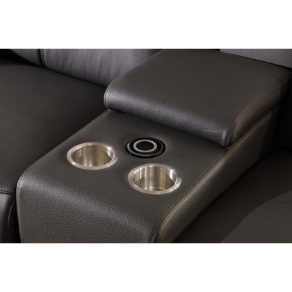 GUF 9762 3 Power Reclining 6pc Sectional with 1 Console - Dark Gray, Genuine Italian Leather