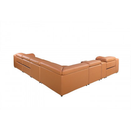 GUF 9762 3 Power Reclining 8pc Sectional with 2 Consoles - Camel, Genuine Italian Leather