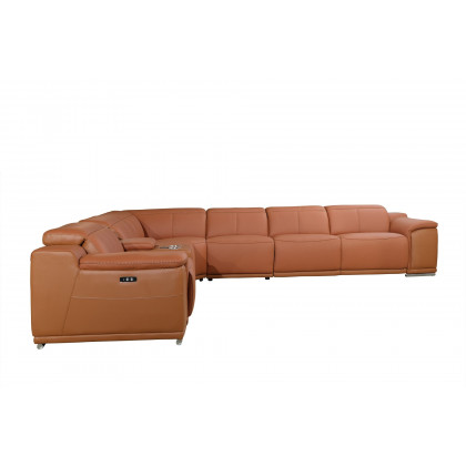 GUF 9762 3 Power Reclining 7pc Sectional with 1 Console - Camel, Genuine Italian Leather