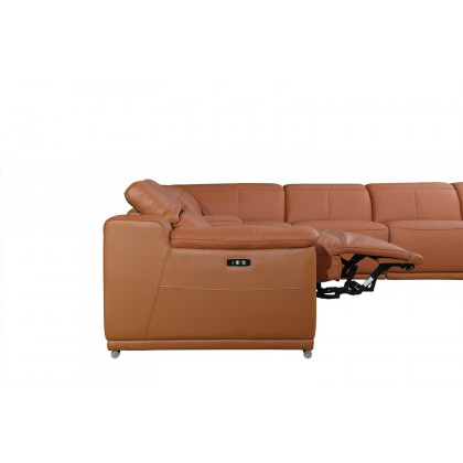 GUF 9762 3 Power Reclining 8pc Sectional with 2 Consoles - Camel, Genuine Italian Leather