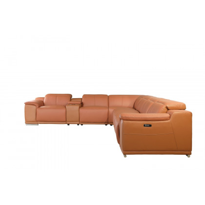 GUF 9762 4 Power Reclining 7pc Sectional with 1 Console - Camel, Genuine Italian Leather