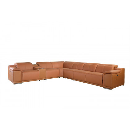 GUF 9762 4 Power Reclining 7pc Sectional with 1 Console - Camel, Genuine Italian Leather