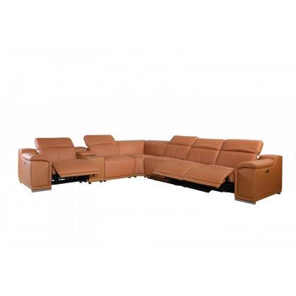 GUF 9762 4 Power Reclining 7pc Sectional with 1 Console - Camel, Genuine Italian Leather