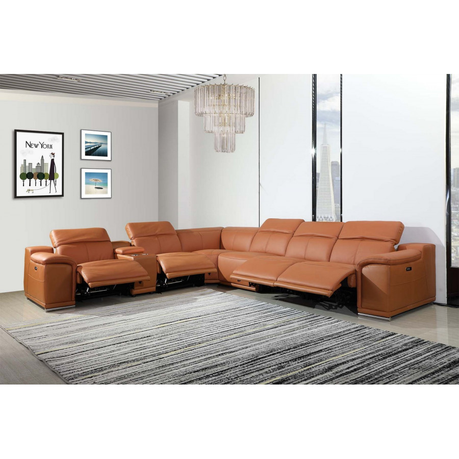 GUF 9762 4 Power Reclining 7pc Sectional with 1 Console - Camel, Genuine Italian Leather