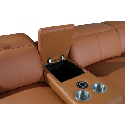 GUF 9762 3 Power Reclining 8pc Sectional with 2 Consoles - Camel, Genuine Italian Leather