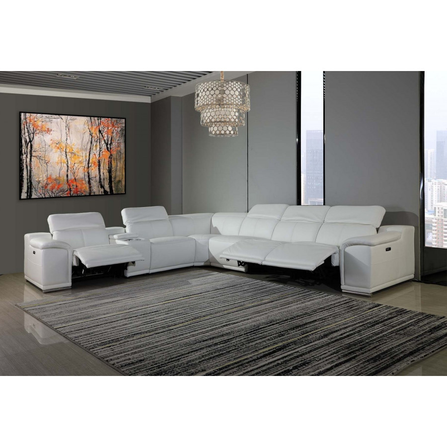 GUF 9762 3 Power Reclining 7pc Sectional with 1 Console - White, Genuine Italian Leather
