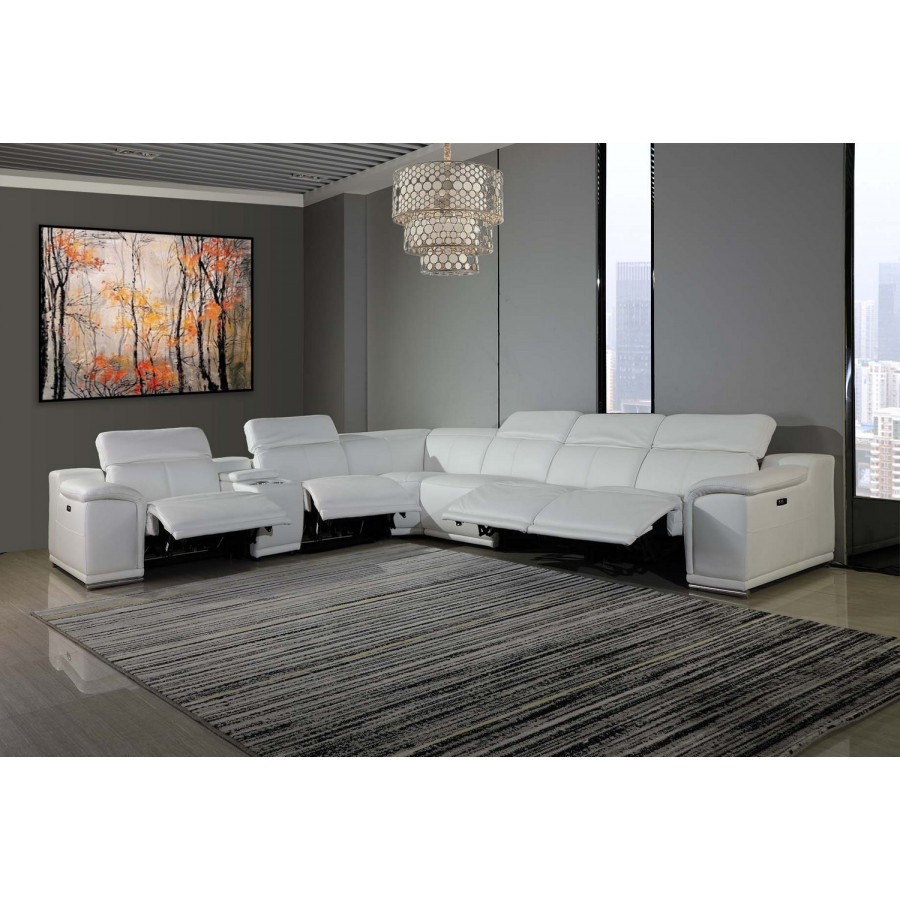 GUF 9762 4 Power Reclining 7pc Sectional with 1 Console - White, Genuine Italian Leather