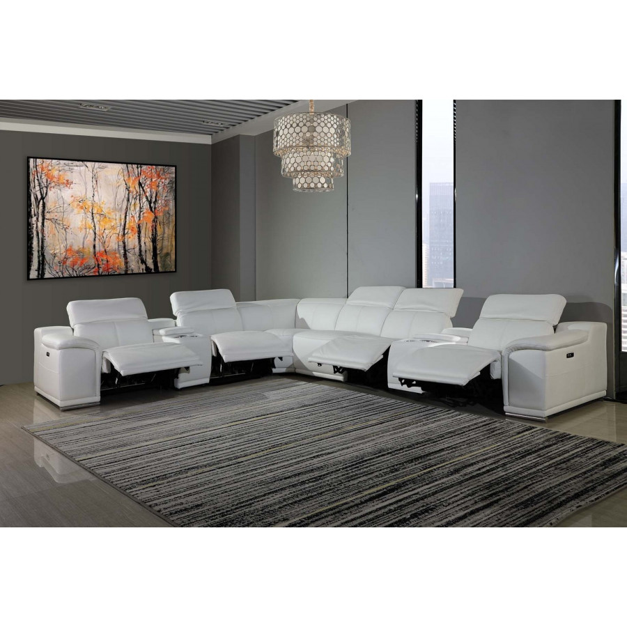 GUF 9762 4 Power Reclining 8pc Sectional with 2 Consoles - White, Genuine Italian Leather