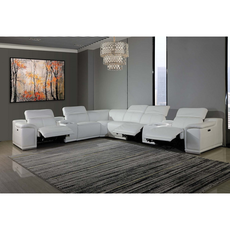 GUF 9762 3 Power Reclining 8pc Sectional with 2 Consoles - White, Genuine Italian Leather