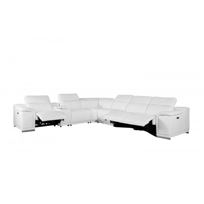 GUF 9762 4 Power Reclining 7pc Sectional with 1 Console - White, Genuine Italian Leather