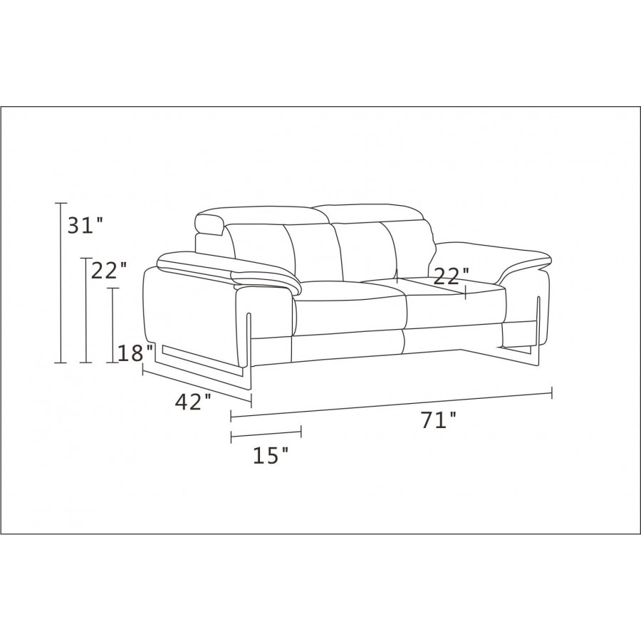 GUF 636 Loveseat - Light Gray, Genuine Italian Leather