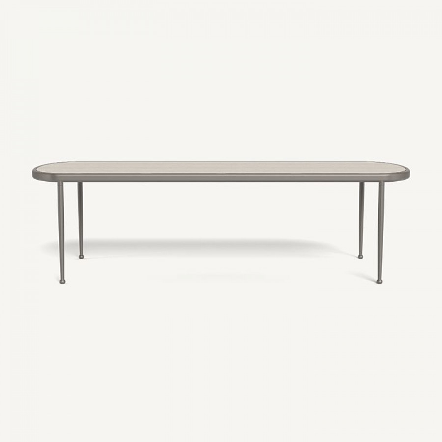 Harbour Andre Rectangle Dining Table - Aluminum Taupe / Travertine Natural