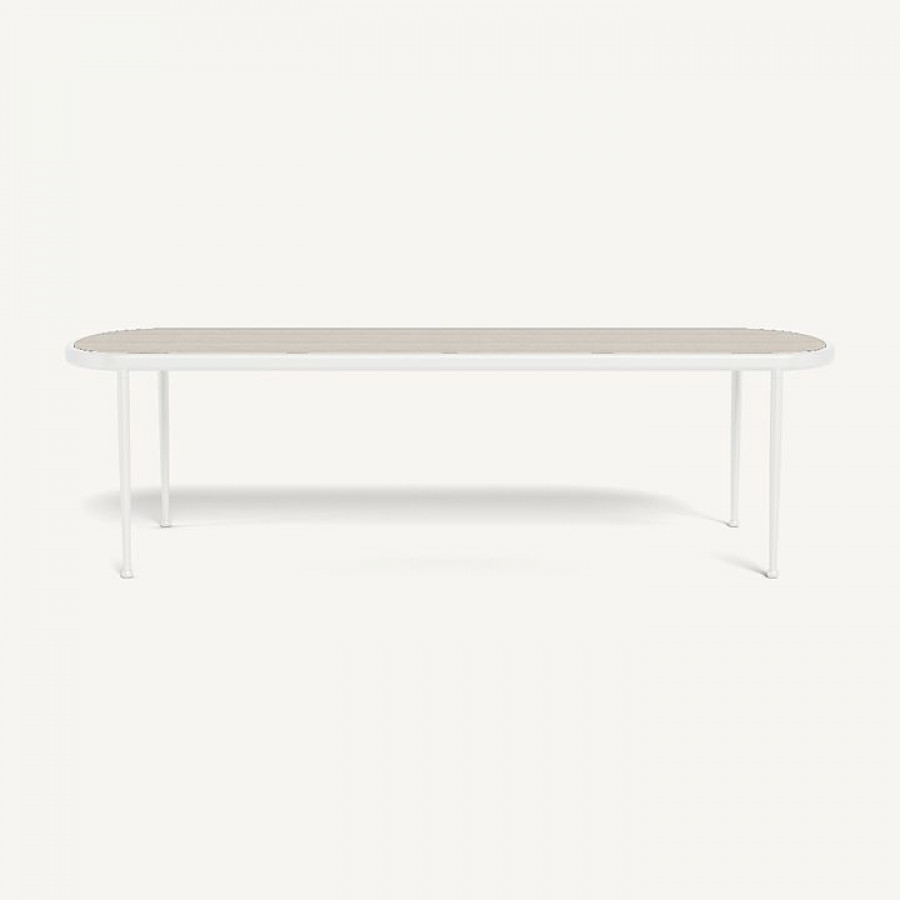 Harbour Andre Rectangle Dining Table - Aluminum White / Travertine Natural