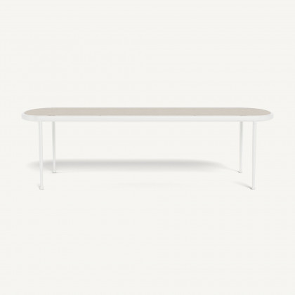Harbour Andre Rectangle Dining Table - Aluminum White / Travertine Natural
