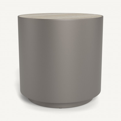 Harbour Antigua Round Side Table - Aluminum Taupe, Laminam Grigio