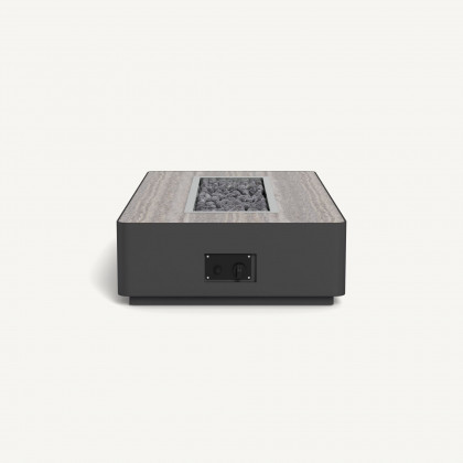 Harbour Antigua Rectangle Fire Table - Aluminum Asteroid / Travertine Dark Gray