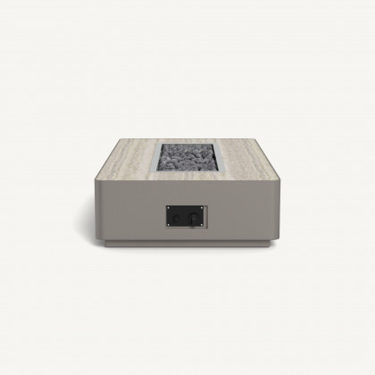 Harbour Antigua Rectangle Fire Table - Aluminum Taupe / Travertine Silver