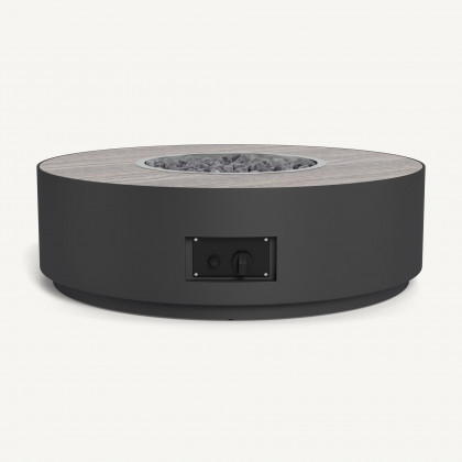 Harbour Antigua Round Fire Table - Aluminum Asteroid / Travertine Dark Gray