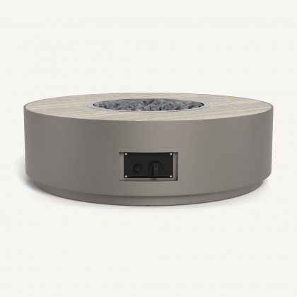 Harbour Antigua Round Fire Table - Aluminum Taupe / Travertine Silver