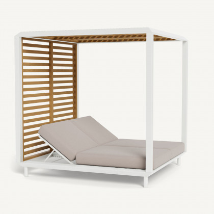 Harbour Breeze Xl Aluminum Cabana - Aluminum White / Panama Marble / Teak Natural