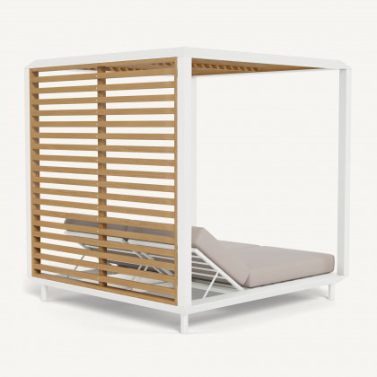 Harbour Breeze Xl Aluminum Cabana - Aluminum White / Panama Marble / Teak Natural