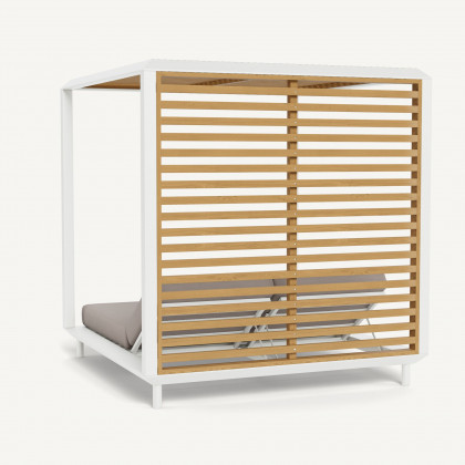 Harbour Breeze Xl Aluminum Cabana - Aluminum White / Panama Marble / Teak Natural