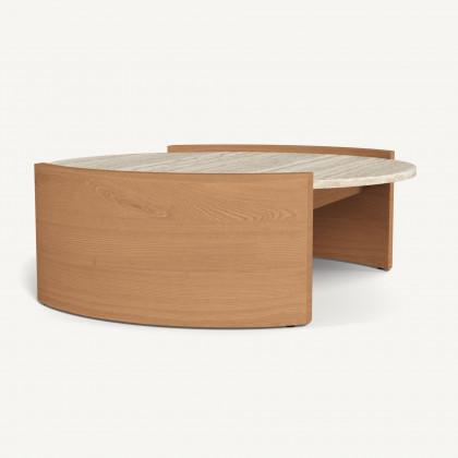 Harbour Catalina Round Coffee Table in Teak Natural / Travertine Cream