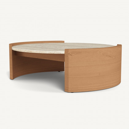 Harbour Catalina Round Coffee Table in Teak Natural / Travertine Cream