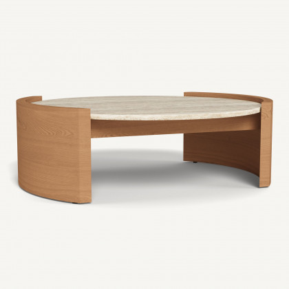 Harbour Catalina Round Coffee Table in Teak Natural / Travertine Cream