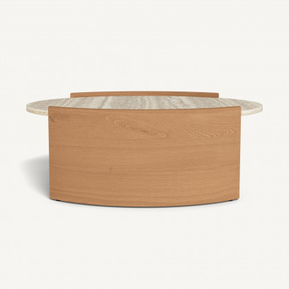Harbour Catalina Round Coffee Table in Teak Natural / Travertine Cream