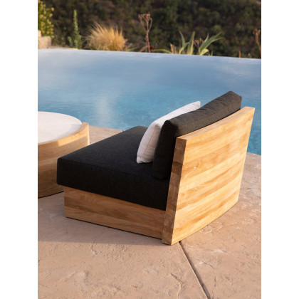 Harbour Catalina Round Coffee Table in Teak Natural / Travertine Cream