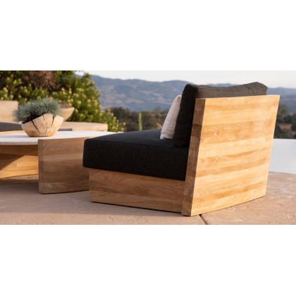 Harbour Catalina Round Coffee Table in Teak Natural / Travertine Cream