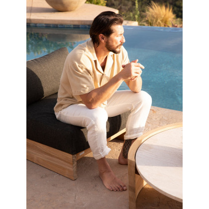 Harbour Catalina Round Coffee Table in Teak Natural / Travertine Cream