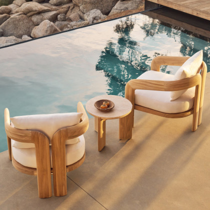 Harbour Chloe Rectangle Dining Table in Teak Natural / Travertine Cream