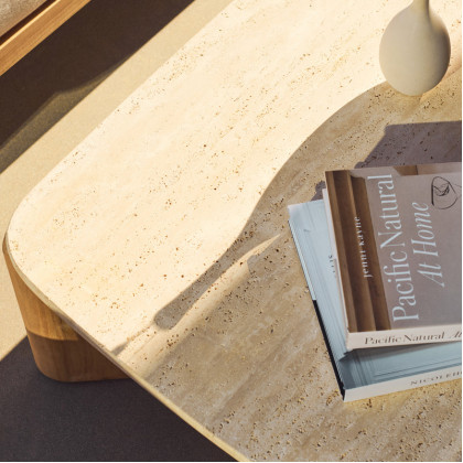 Harbour Chloe Rectangle Dining Table in Teak Natural / Travertine Cream