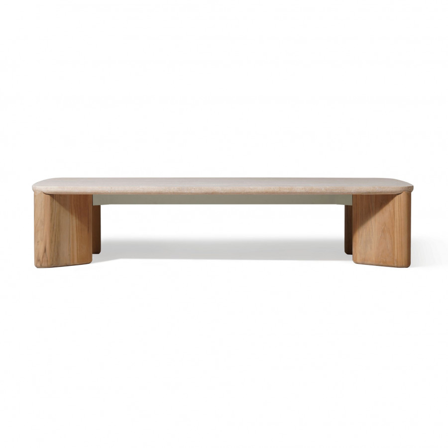 Harbour Chloe Rectangle Coffee Table in Teak Natural / Travertine Cream